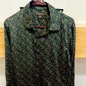 Michael Kors Slim Fit Size Med Men’s Button Down Shirt - Dark Green In Color